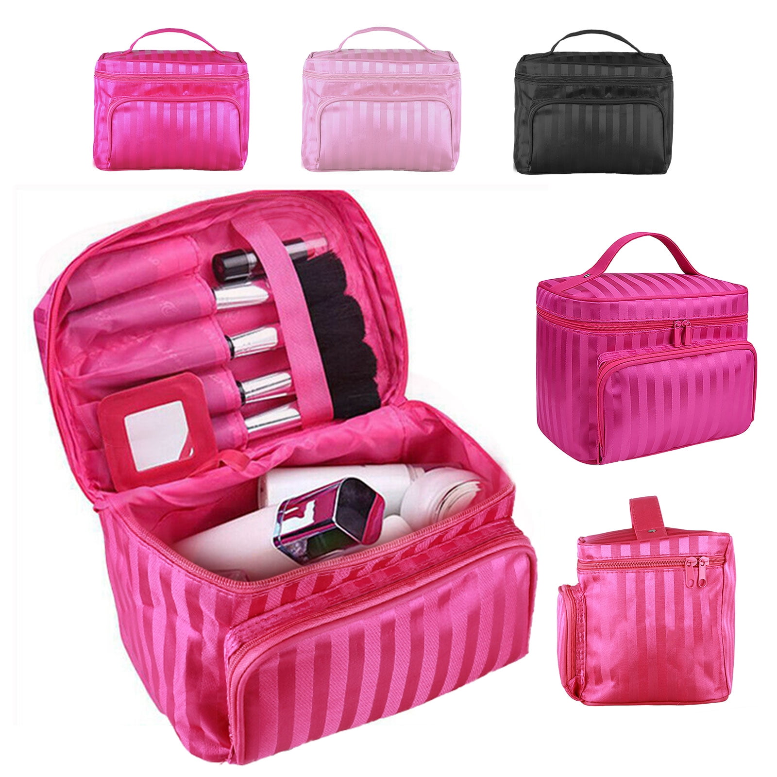 EEEkit Large Capacity Makeup Case, Foldable Stripe Rhombic Makeup Bag