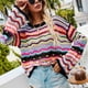 thumbnail image 4 of Pntutb moda mujer impreso largo cuello redondo manga estilo suéteres sueltos señoras tops Pntutb Pntutb-1049, 4 of 6