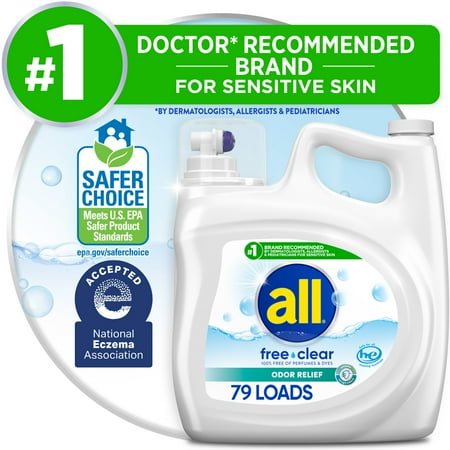 All Free Clear Liquid Laundry Detergent, Odor Relief, 141 Oz, 79 Loads