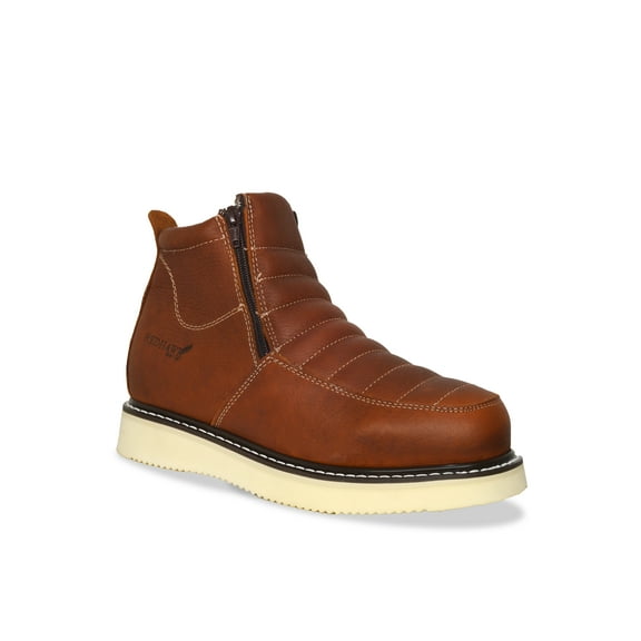 RedHawk Boot Co. Miner Men's Soft Toe 6" Leather Dual Zipper Work Boots with Dense Polyurethane Sole