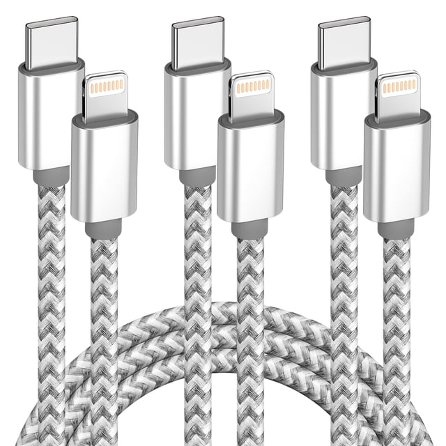 Cable USB-C a Lightning MenoSupp, paquete de 3, 1,8 m, trenzado