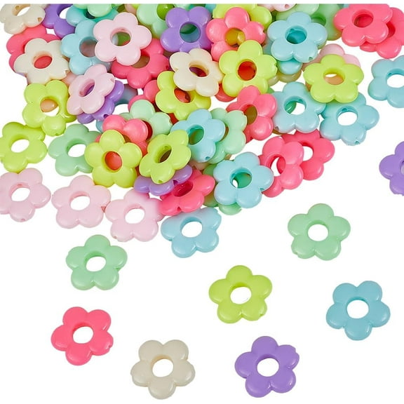 100Pcs Acrylic Flower Beads Hollow Flower Shaped Bead Spacers Opaque Colorful Mixed Candy Color Floral Loose Bead for Jewelry Making Rainbow Bracelets Necklaces Earrings Supplies DIY Crafting