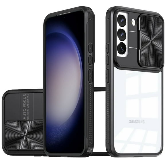 TJS for Samsung Galaxy S23 FE 5G Phone Case, Slide Camera Cover Full Body Bumper Protective Clear Cover (Black)
