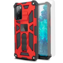 for Samsung Galaxy S20 FE (NOT FIT S20) Phone Case Magnet Mount Ready Slip Guard Grids Pattern Kickstand Hybrid Slim Shock Bumper Cover with Tempered Glass