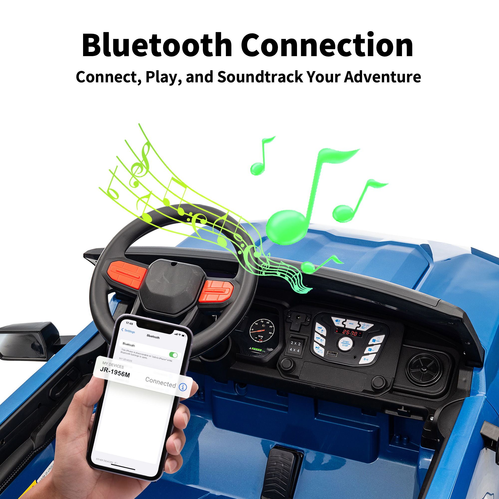 Hikiddo 4WD 2-Seater Electric Car for Kids, 24V 10Ah Ride on Toys Truck for Big Kids w/ Remote, 4x200W Motor - Blue