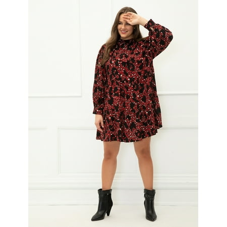 ELOQUII Elements Plus Size Cheetah Print Ruffle Yoke Tiered Dress
