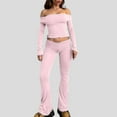 thumbnail image 6 of Two Piece Flare Pants Set for Women Going Out Off Shoulder Top and Bell Bottom Leggings Slim Fit Sports Yoga Outfits (Medium, Pink 01), 6 of 6