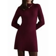 thumbnail image 2 of Women Turtle Neck Long Sleeve Bodycon Fall Winter Mini Slim Knit Sweater Dress Wine Red L, 2 of 7
