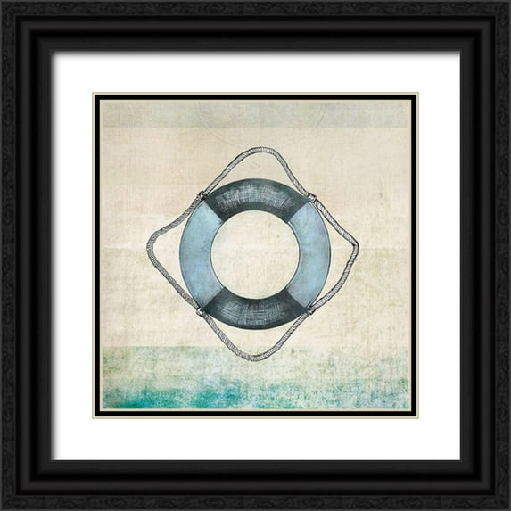 JMB Designs 12x12 Black Ornate Wood Framed with Double Matting Museum Art Print Titled - Life Preserver