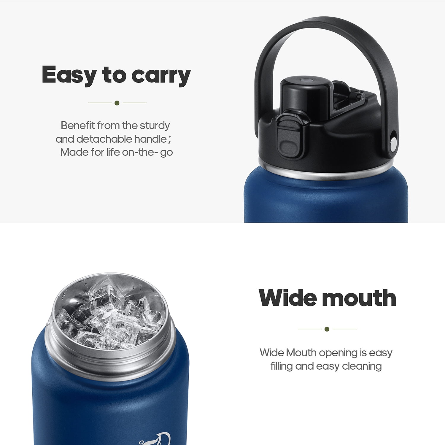 GEDUX 64 oz Insulated Stainless Steel Water Bottle, Half Gallon Water Bottle with 2-in-1 Chug & Straw Lid and Handle, Leak Proof Wide Mouth Vacuum Tumbler for Gym Travel