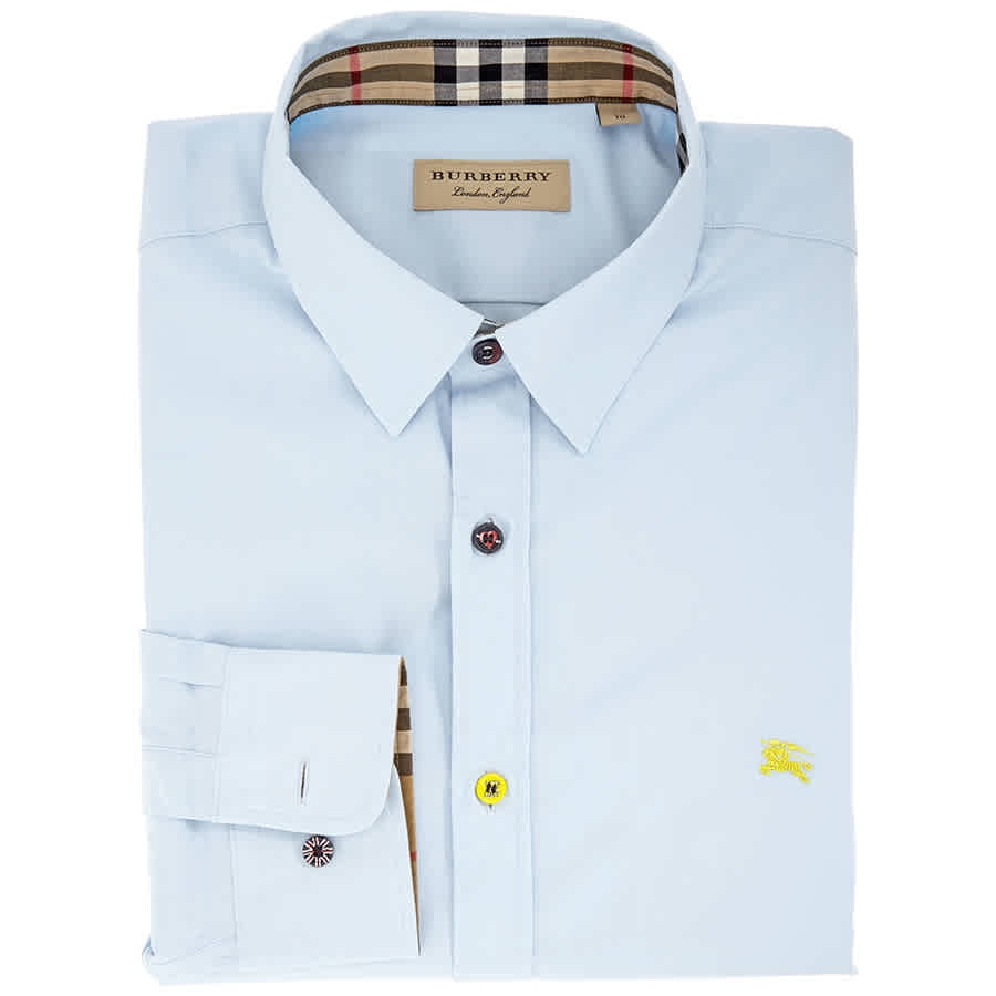 Burberry Men's Equestrian Embroidered Shirt In Pale Blue, Brand Size Large  