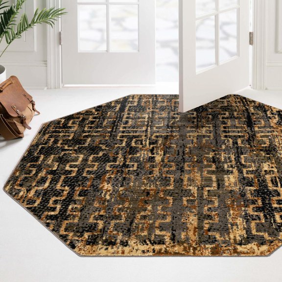 Unique Loom Saturn Collection Area Rug - Aura (5' 3" Octagon Blue/Beige)