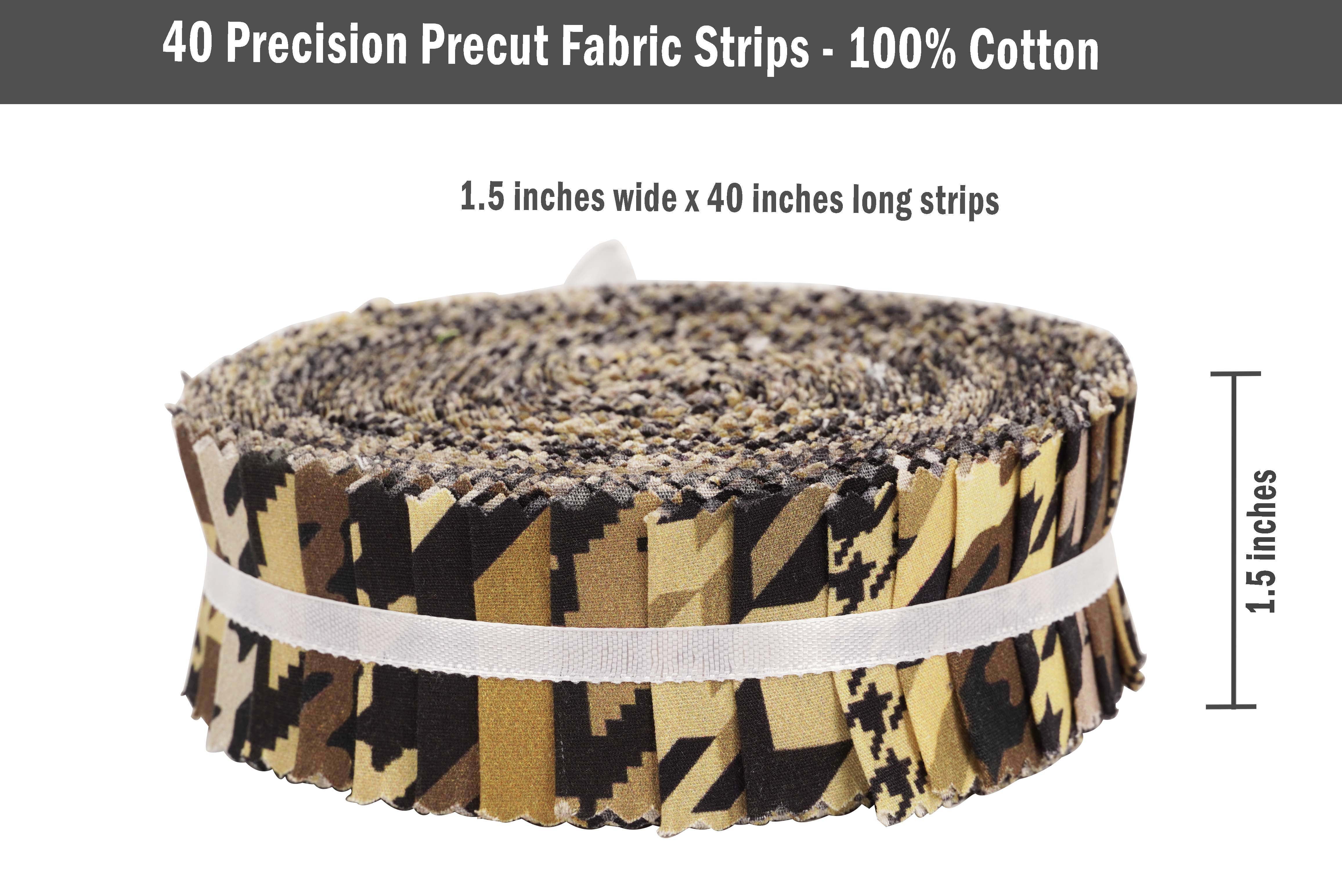 Soimoi 40Pcs Houndstooth Print Precut Fabrics Strips Roll Up 1.5x42inches Cotton Jelly Rolls For Quilting - Brown