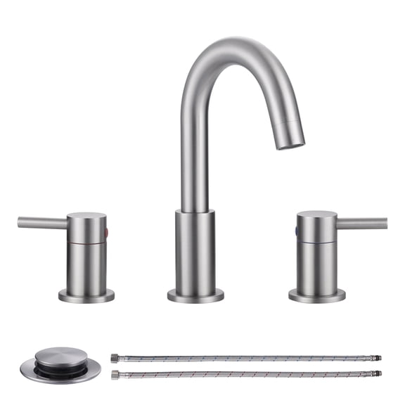 Wowow 2-Handle 3 Hole Widespread Bathroom Sink Faucet in Brushed Nickel,Fit for 6inch and 8inch Sink with Pop UP Drain