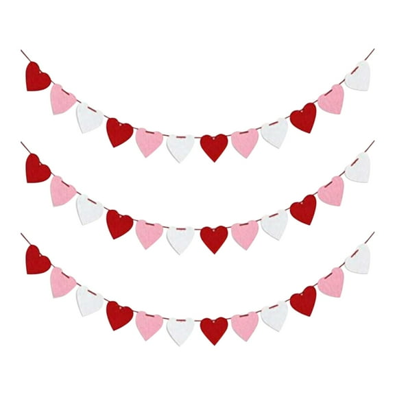 Clearance! 3 Pack Felt Heart Valentine’s Day Garland Banner Valentines Day Heart Decorations for Anniversary Wedding Engagement Party Home Office Wall Decorations Supplies (Red and Pink& White )