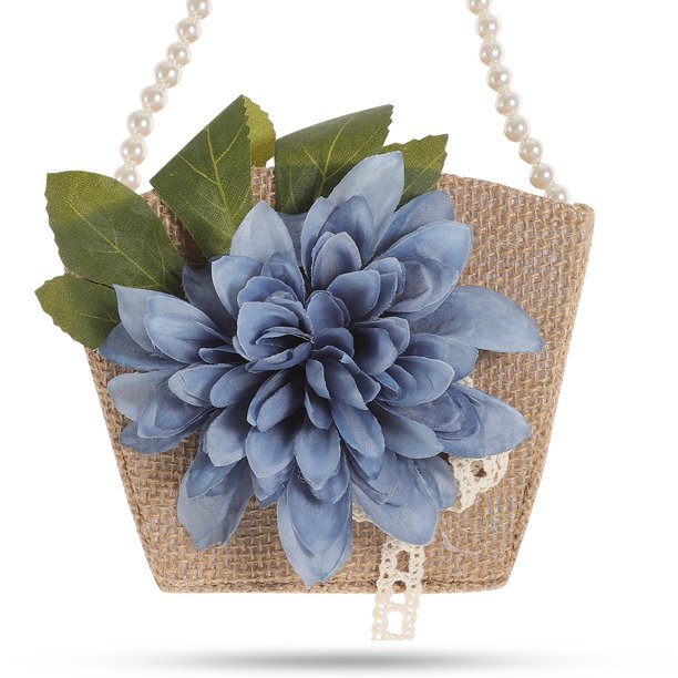 KAKOWELY Cesta de boda Cesta de almacenamiento de mano Cesta de flores y perlas Cesta portátil para novia