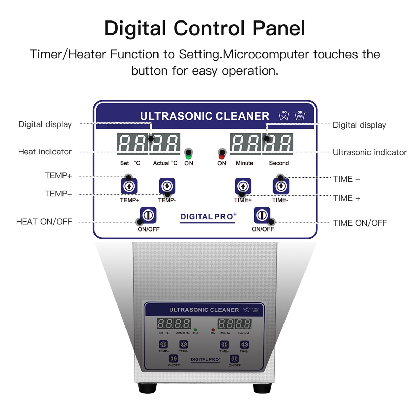 Ultrasonic Cleaner 2L 50W With Digital Display 40kHz Heating Timing SUS 304 Tank Basket Ultrasonic Bath Cleaning Tool ,Strong Cleaning