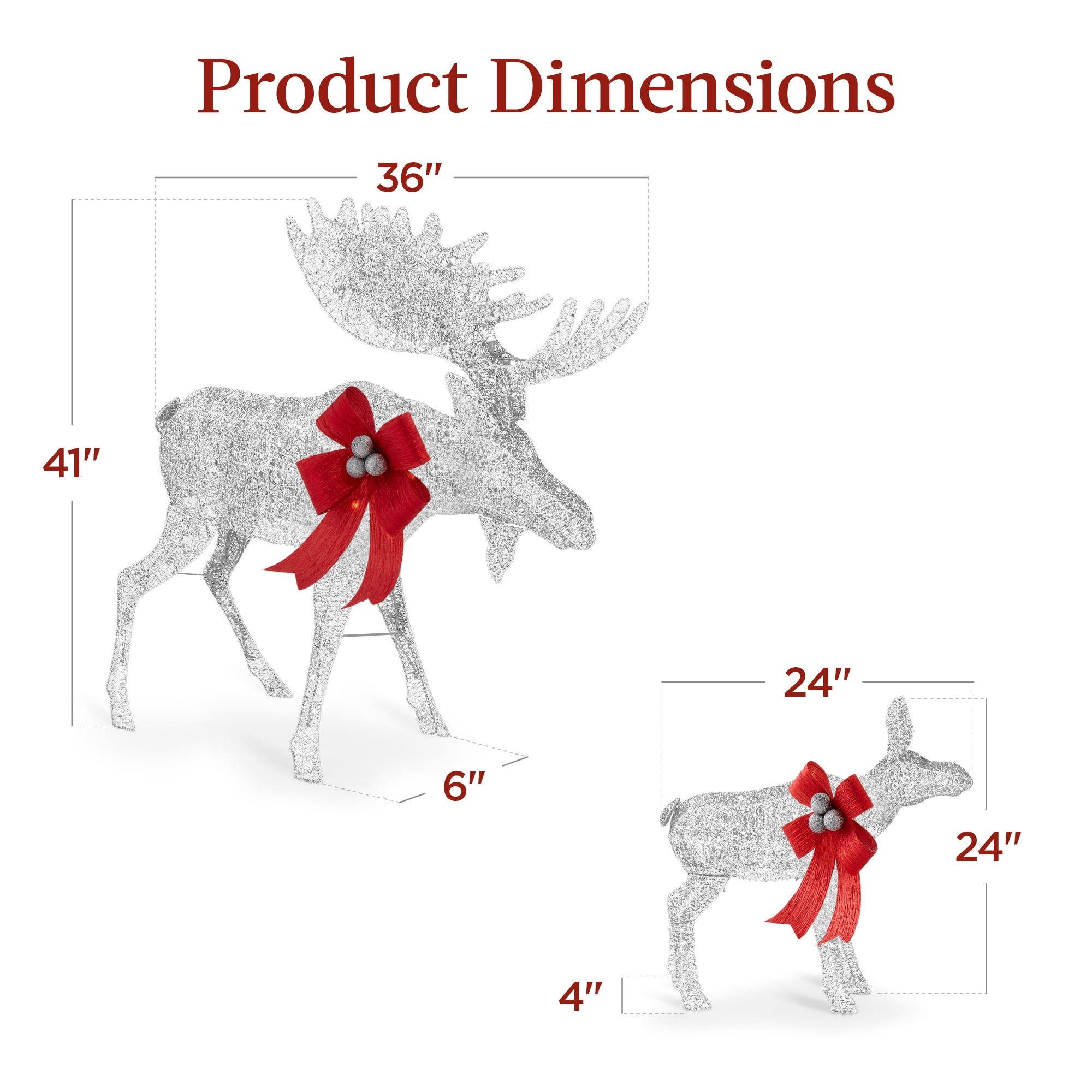 Best Choice Products 2-Piece Moose Family Lighted Christmas Yard Decor Set w/ 170 LED Lights, Stakes, Zip Ties - Silver