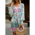 thumbnail image 2 of Tassel Tie Neck Boho Print Dress for Women Above Knee Length Blue Small, 2 of 4