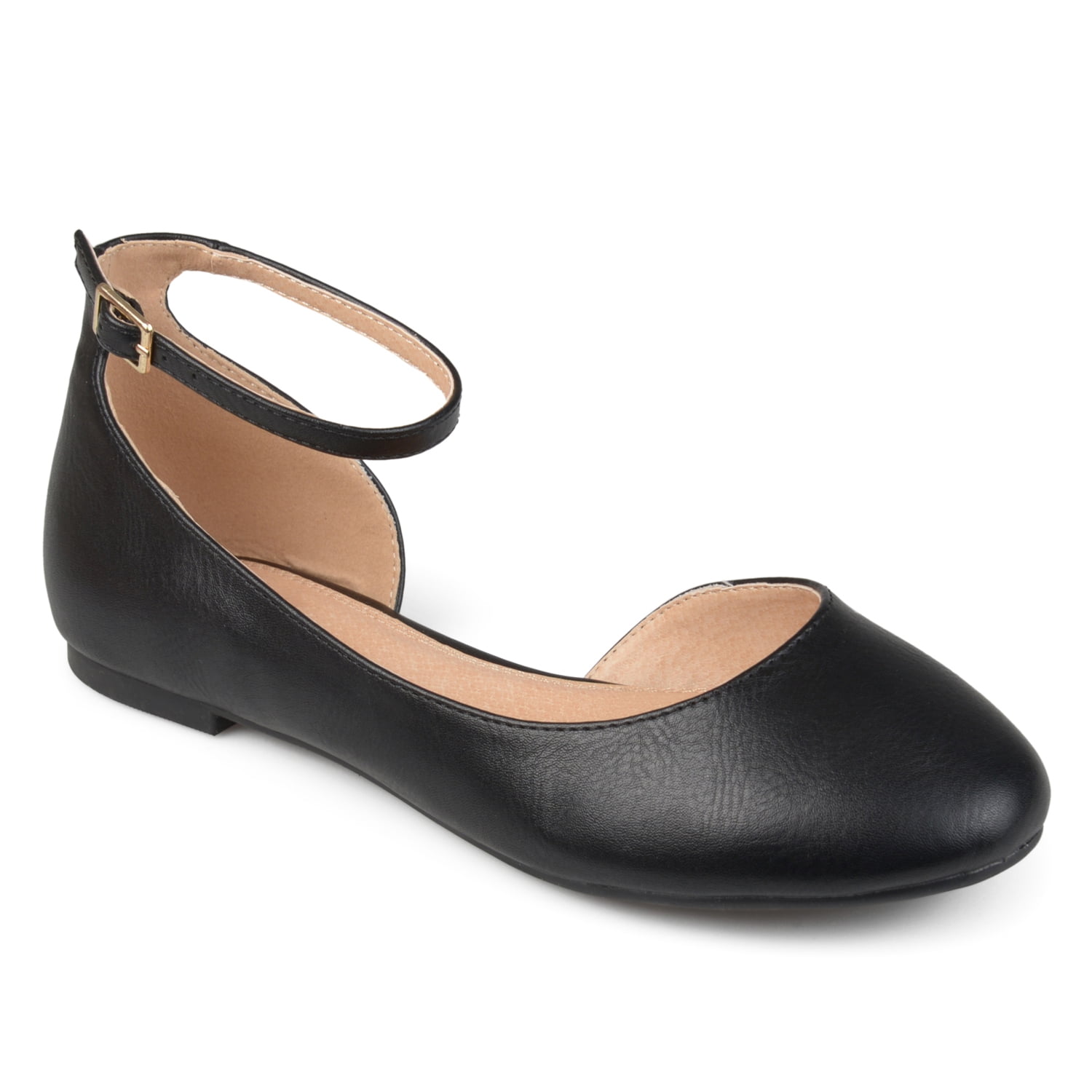 Womens Faux Leather Wide Width Ankle Strap Round Toe D'orsay Flats