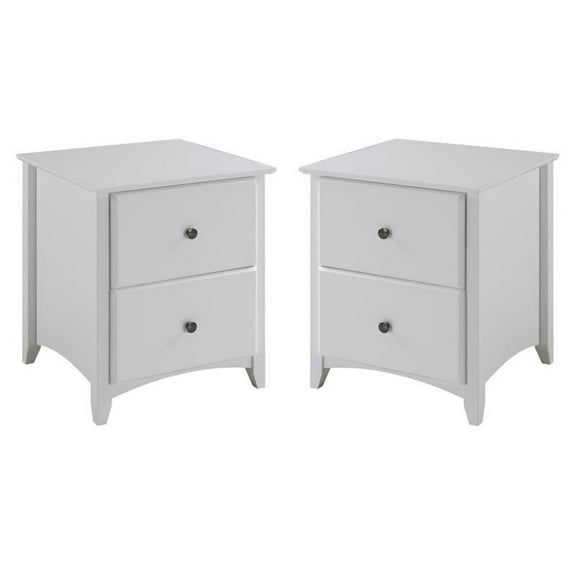 Home Square Solid Wood 2-Drawer Nightstand in White - Set of 2