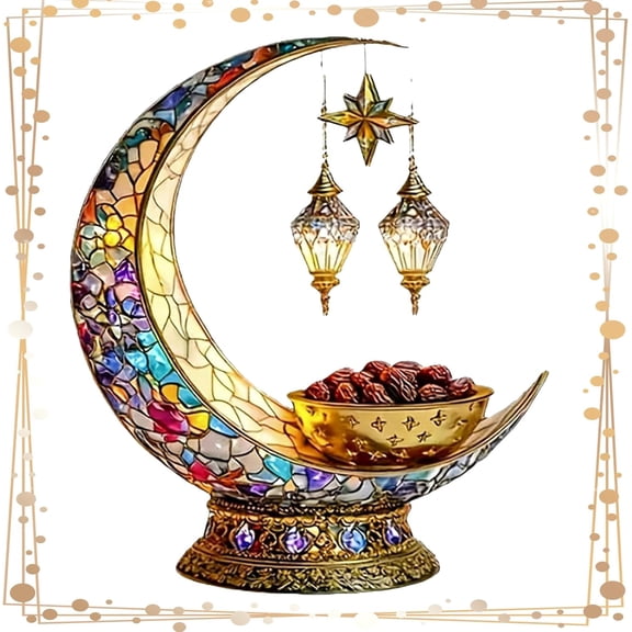 Islamic Elegant Crescent Moon & Lantern Desktop Ornament, 2D Acrylic Ramadan Crescent Moon Decor, Lightweight and Durable, for Muslim Islam Ramadan Eid Decorations & Gift