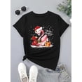 thumbnail image 2 of Christmas Flamingo Print Crew Neck T-Shirt - 100% Polyester Casual Knit Tee with Regular Length for All Seasons, 2 of 7