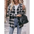 thumbnail image 3 of Biekopu Women’s Plaid Print Hood Coat, Long Sleeve Lapel Casual Flannel Shacket Jacket Button Closure Outerwear, 3 of 7