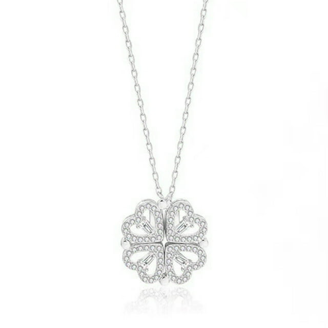 Collar de trébol de cuatro hojas de plata abierto convertible pequeño corazón colgante collar joyería oro blanco