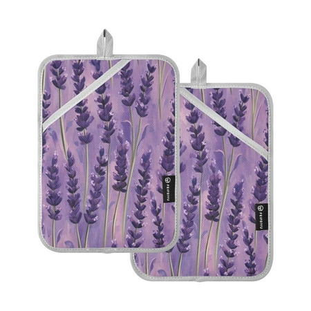 

Two Pieces Of Square Heat Insulation Pad Oven Mitts 7x9.8 Inch Oven Microwave Kitchen Cooking Baking Pretty Purple Lavender