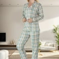 thumbnail image 2 of Womens Pajama Sets Plaid Print Lapel Long Sleeve Button Tops With Pants Loose Two Piece Pajamas For Women Set Sleepwear Homewear,Blue,M, 2 of 8
