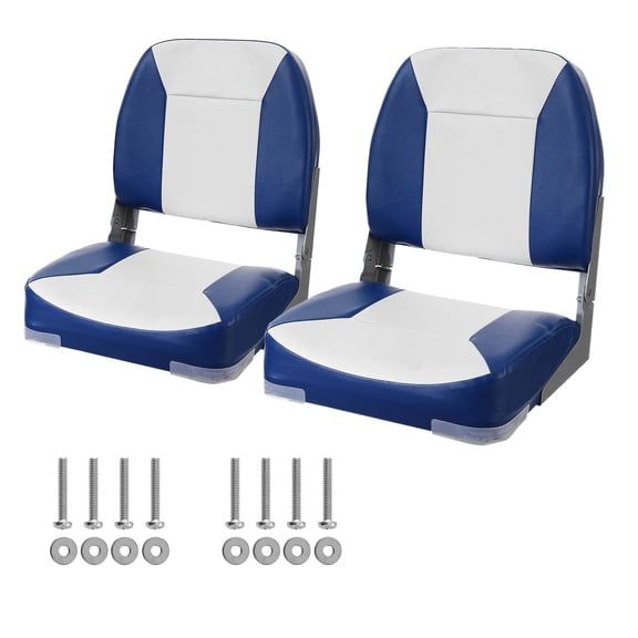 2 Pack Folding Boat Fishing Seat, Low Back Marine Seat with Padded Cushion for Pontoon, Bass Boat and Fishing