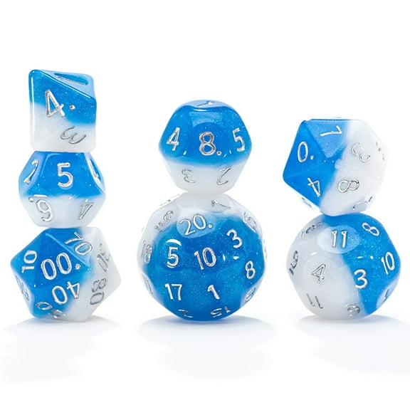 Gate Keeper Games & Dice: Double Dice - Stormwind Fallacy - 7pc RPG Set, Blue & White Resin w/ Holographic Glitter, Role Playing Games Accessory