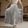 thumbnail image 5 of WTOBBY Women's Casual Pleated Solid Color Maxi Skirt A-Line Floor Length Skirt High Waist Flowy Swishy Long Skirt with Elastic Waist for Boho and Daily Style,Silver XL, 5 of 5