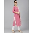 thumbnail image 5 of Janasya Indian Women's Pink Cotton Block Print Kurta with Pant and Dupatta, 5 of 10