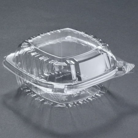 Plastic Hinged Boxes - Pack of 40 Small Clear Plastic Hinged Food Container 6x6 for Sandwich Salad Party Favor Cake Piece