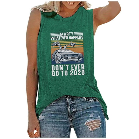 Womens Clothes under $5.00 Clothing Women Letters Printing Sleeveless O-Neck Vest Tank Shirt Tunic Blouse Tops