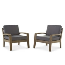 Giselle Outdoor Acacia Wood Club Chairs with Cushions (Set of 2), Gray and Dark Gray