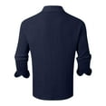 thumbnail image 5 of LIUJUNSHOP Men's Casual Long Sleeve Pleated Shirt Loose Fit Button Down Solid Color Everyday Comfort Top Blue XXL, 5 of 5