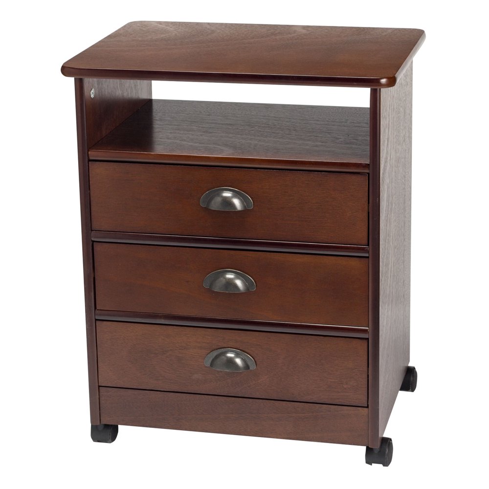 Three Drawer Multipurpose Rolling End Table for Bedroom and Living