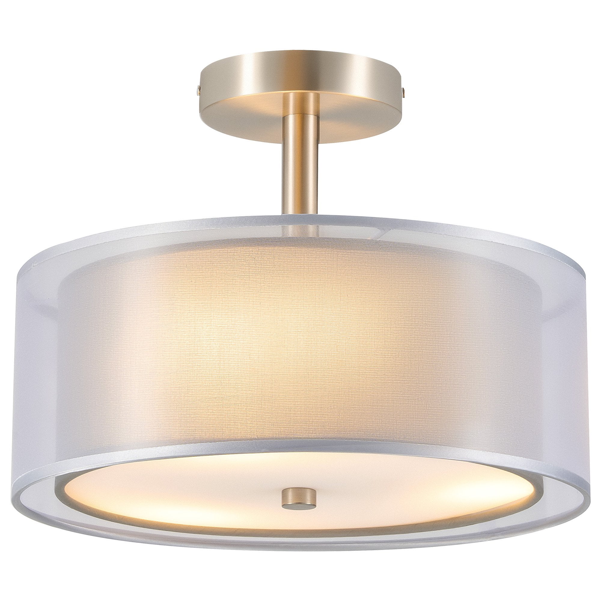 Bestco 3-Light Drum Light Fixture Semi Flush Mount Ceiling Light Dual Layer Fabric Shade Gray
