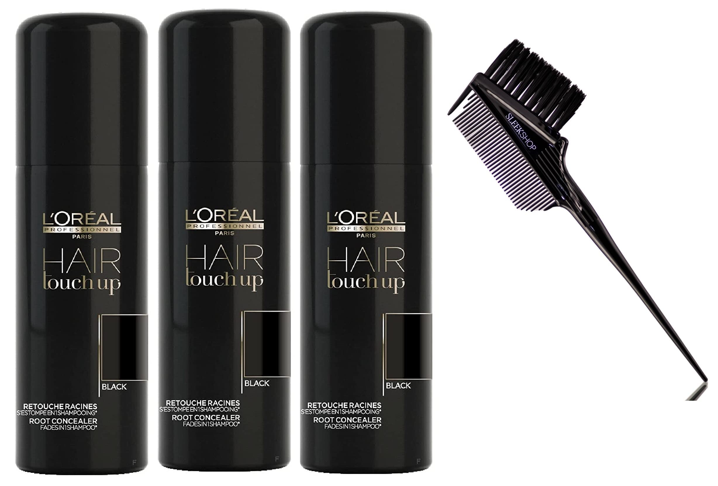 BLACK , L'oreal Professionnel HAIR TOUCH UP Spray, Root Aerosol Hair Color Hairspray Loreal Haircolor Dye - Pack of 2 w/ SLEEK 3-in-1 - Walmart.com