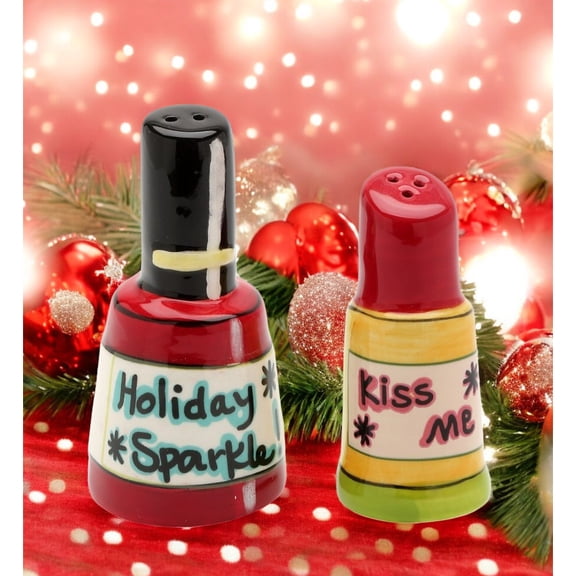 Nail Polish & Listick Salt & P# - One Set Of Salt & Pepper Shakers 3 Inch, Ceramic - Christmas 61951
