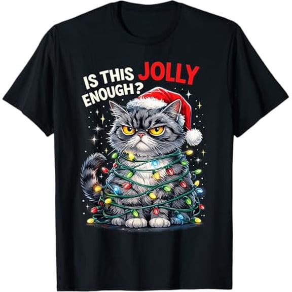 Grumpy Cat Jolly Enough Funny Christmas Holiday Unisex T-Shirt, up to size 5XL