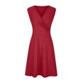 thumbnail image 6 of IROINNID Deals Wedding Guest Dresses for Women Evening Night Party Dress Plus Size V-Neck Solid Sleeveless Boho Dress Trendy Formal Dress,Burgundy, 6 of 6
