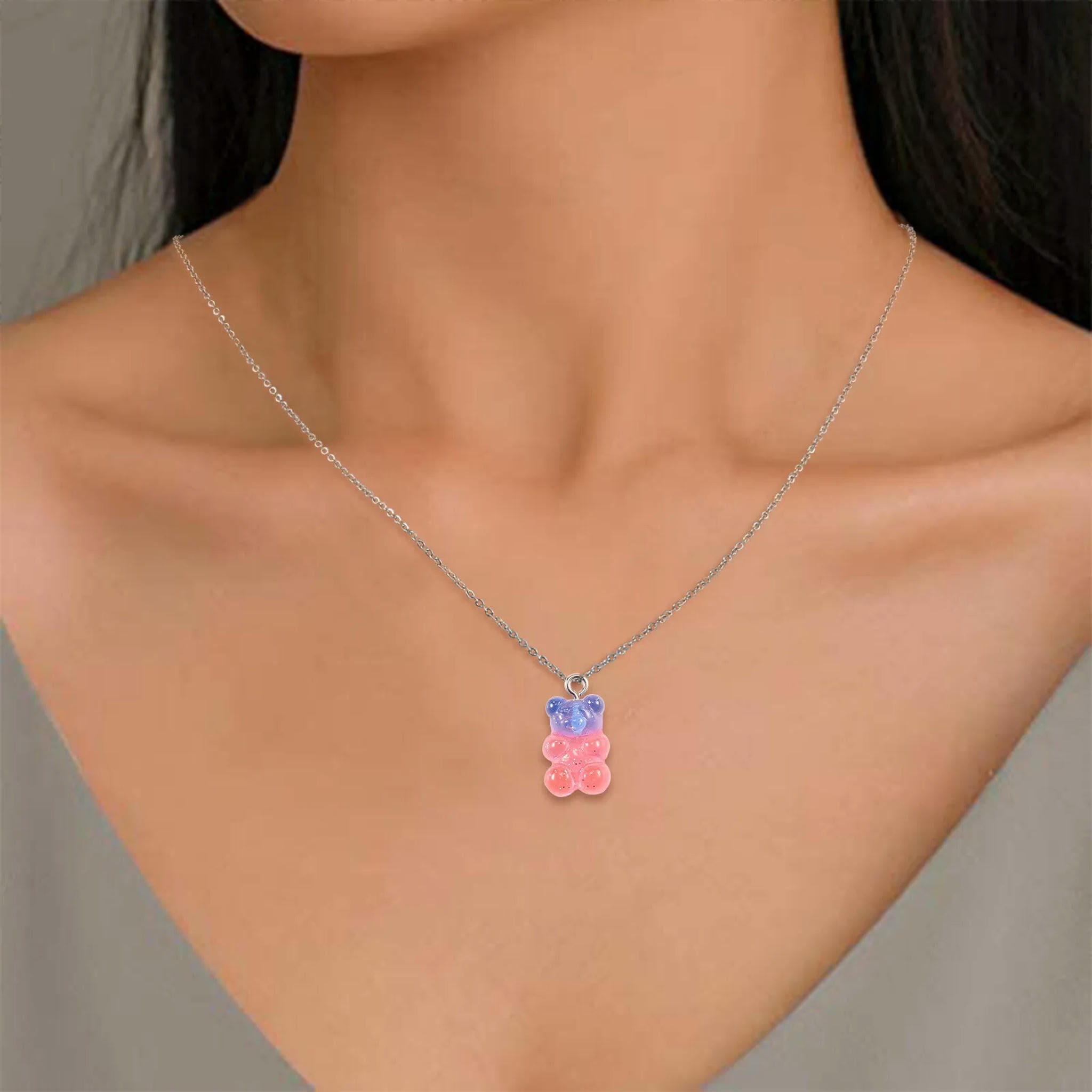 U8MO 160x Gummy Bear Charms Glitter Powder Resin Pendant for Jewelry Making Keychain