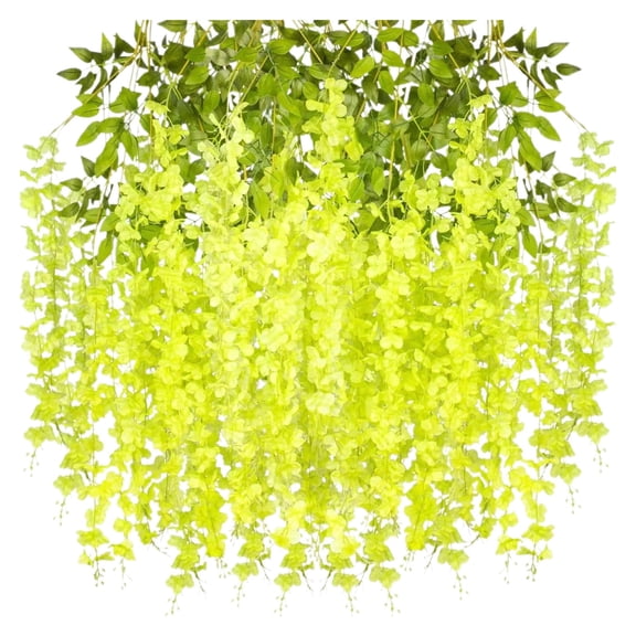 12 Pcs Wisteria Hanging Flowers Artificial White Flower Garland for Wedding Decoration 3.6ft Floral Vine Silk Flower Flowers Wedding Arch Party Outdoor Home Christmas Decor, Green