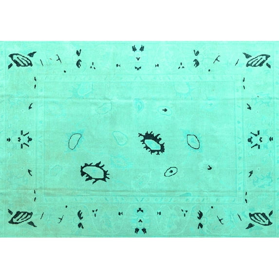 Ahgly Company Indoor Rectangle Solid Turquoise Blue Modern Area Rugs, 5' x 7'