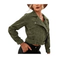 thumbnail image 4 of FOCUSNORM Women’s Juniors Solid Color Corduroy Long Sleeve Short Style Zipper Coat, 4 of 6