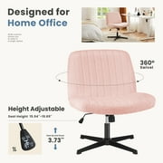 MCQ Armless Criss Cross Legged Chair, Height Adjustable with Wide Seat, No Wheel, Teddy Fabric, Pink